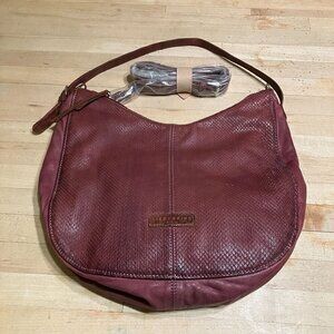 Liebeskind Berlin Women Goat Leather Maroon Woven Crossbody Bag Large Red AN EXC